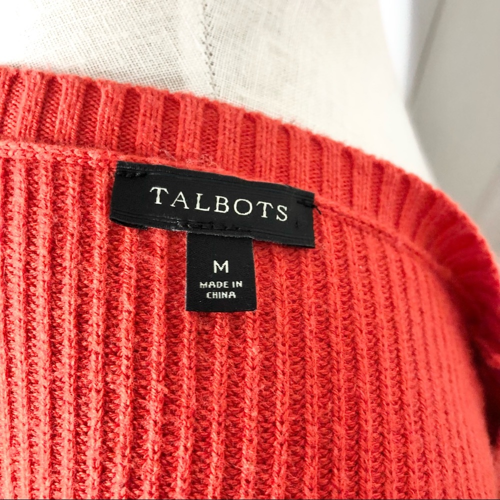 Talbots tangerine/ burnt orange scoop neck cotton sweater, elbow patches - Picture 5 of 6